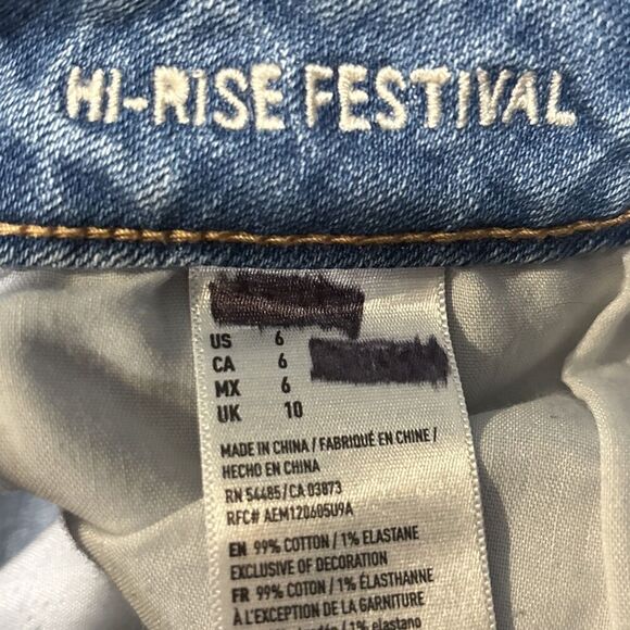 American Eagle Shorts Size 6 Hi Rise Festival Stretch Blue Denim Distressed - Picture 13 of 14